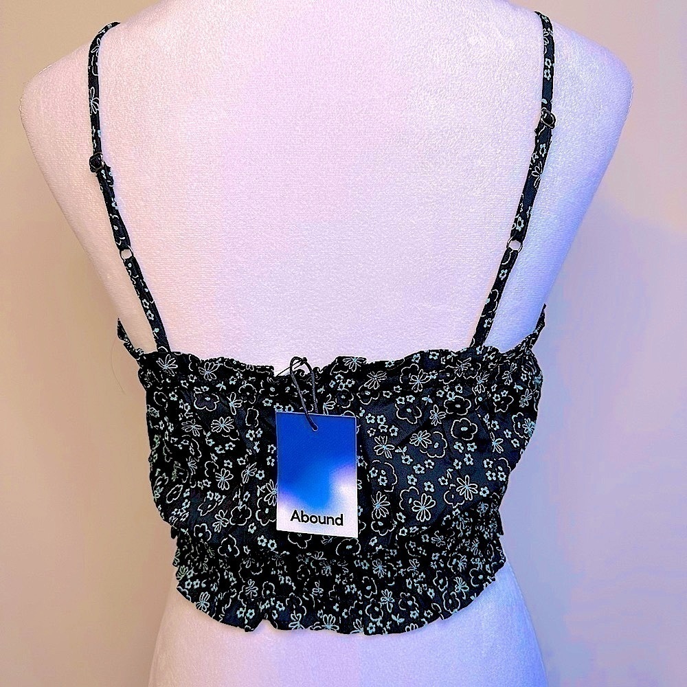 NWT Abound Black & Teal Ditsy Floral Smocked Crop Camisole Coastal Chic Size S - Picture 9 of 16